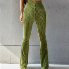 Olive Green Never Worn Flare Pants Loose Bottom Velvet Lounge, Bootcut Pants, Bell Bottom Pants, Velvet Pants, Maxi Dress Party, Retro Chic, Basic Style, Lounge Pants, Flare Pants