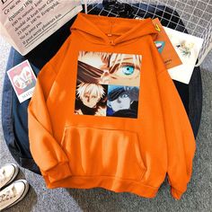 Satoru Gojo Hoodie orange Yuji Megumi, Orange Anime, Hip Hop Hoodies, Unique Skirts, Women Bodycon Dress, Harajuku Fashion, Print Pullover, Winter Fashion Outfits, Anime Outfits