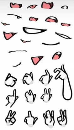 an image of various hand gestures drawn in black and red ink on white paper with the words