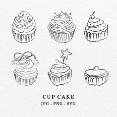 the cupcakes are drawn in black and white