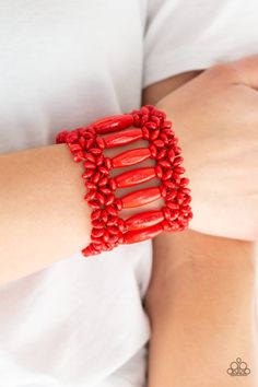 A collection of red wooden beads are threaded along stretchy bands, coalescing into a vivacious beaded palette for a summery look. Sold as one individual bracelet. Barbados Beach, Barbados Beaches, Club Red, Red Bracelet, Wooden Bracelet, Wood Bracelet, Red Bracelets, Paparazzi Accessories, Stretchy Bracelets