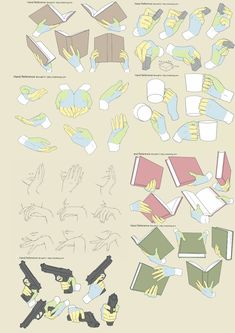 an info sheet with different types of paper and scissors on top of each other, including hands holding books