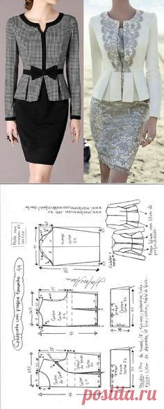 a woman's dress and jacket sewing pattern, with instructions to make it look like she