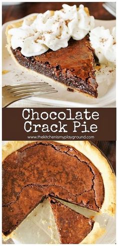 Chocolate Crack Pie ~ amazingly-rich-and-fudgy, addictively delicious, scratch-made gooey brownie ... in a crust! #chocolatepie #chocolatedesserts #pie #pierecipes #bestdesserts #browniepie #thekitchenismyplayground www.thekitchenismyplayground.com Thanksgiving Pie Recipes, Pie Pops, Chocolate Pie, Chocolate Pies, Delicious Pies, Pie Dessert, Yummy Sweets, Food Cakes, How Sweet Eats