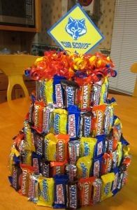 a cake made out of candy bars on top of a table