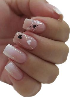 Fullset Nails Acrylics Short, Wedding Anniversary Nails Ideas, Sheer Nails Acrylic, French Nails With Design On Ring Finger, Bohemian Nail Art, Nails With Hearts, Elegant Touch Nails, Unghie Sfumate