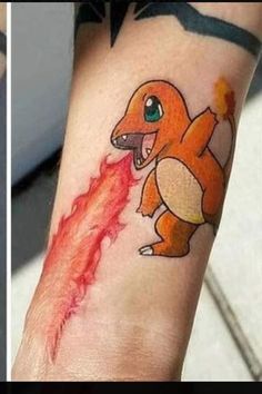 an arm with a cartoon character on it