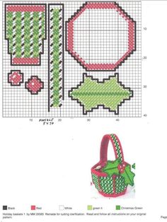 a cross stitch pattern with a basket and other items to make it look like an ornament