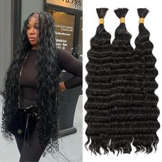 PRICES MAY VARY. Made with high-quality synthetic fiber: Our deep wave braiding hair is crafted using premium synthetic fiber, ensuring a natural and healthy look. Unlike regular hair extensions, our bulk synthesis hair does not feature a weft, making it easier to braid and style. Length and weight options: The deep wave bulk synthesis hair wet and wavy is available in a 18-30 inch length, providing ample volume and styling flexibility. Each pack weighs 300g（3 bundles,1b natural black,100g/bundl Synthetic Braiding Hair, Boho Knotless, Braid In Hair Extensions, Braiding Hair, Boho Braids, Water Waves, French Braid, Deep Wave, Synthetic Fiber