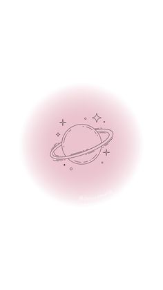 a drawing of the planet saturn with stars around it on a pink background, in black and white