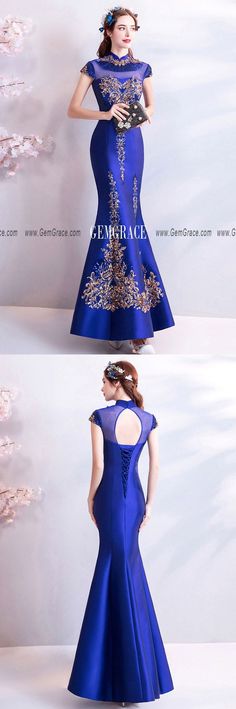 Fitted Blue Cheongsam For Wedding, Royal Embroidered Fitted Dress, Mermaid Evening Dresses, Tights Outfit, Prom Dresses Blue, Mermaid Prom Dresses, Gowns Of Elegance, Evening Dresses Prom, Custom Dresses