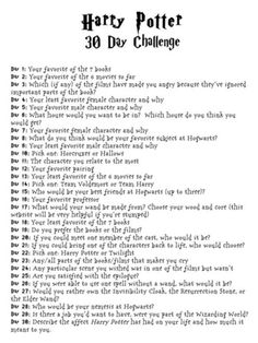 harry potter's 30 day challenge