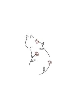 a drawing of a cat with flowers on it's back