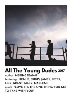 an advertisement for the young dudes concert with silhouettes of people walking on a bridge