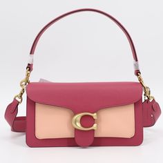 -Coach Tabby 26 Colorblock Leather Shoulder Bag - Brand New With Tags In Original Coach Factory Packaging - Color: Rouge Multi - Made Of Genuine Pebbled Leather - Adjustable, Detachable Shoulder Strap With 7 1/4" Drop - Adjustable, Detachable Crossbody Strap With 21" - Flap With Snap Closure - Gold Tone Hardware - Detachable Coach Embossed Leather Charm - Interior Features A Center Zip Divider Compartment, 1 Slip Pocket - Approximate Dimensions: 10"(L) X 3"(D) X 5 1/2"(H) - Includes Coach Protec Pink Double Flap Shoulder Bag With Detachable Strap, Pink Double Flap Bag For Everyday Use, Formal Pink Flap Bag, Pink Evening Bag With Double Flap, Pink Double Flap Bag For Evening, Pink Double Flap Evening Bag, Pink Flap Bag For Formal Occasions, Pink Formal Flap Bag, Coach Flap Shoulder Bag With Detachable Handle