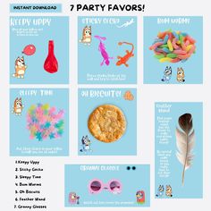 Bluey Favors, Sticky Gecko, Blue Party Favors, Fiesta Bluey, Feather Wand, Granny Glasses, 18th Party, Hey Duggee, Bluey Party