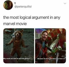 the avengers movie meme has been made to look like groote and rocket