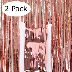 three pack of pink party streamers with gold foil fringes on the back and sides