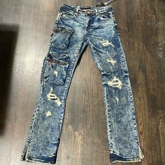 Brand New Preme Stacked Denim. Medium Dirty Wash Slim Straight Fit. 5 Regular Pockets And 3 Zipper Pockets. All Tips And Tears Are Fully Backed. All Jeans Are A 34” Because They Are Meant To Be Worn “Stacked” Fitted Denim Blue Washed Cargo Jeans, Fitted Blue Cotton Cargo Jeans, Blue Ripped Cotton Cargo Jeans, Fitted Distressed Denim Cargo Jeans, Fitted Blue Cargo Jeans For Streetwear, Distressed Blue Straight Leg Cargo Jeans, Blue Distressed Rigid Denim Cargo Jeans, Fitted Distressed Dark Wash Cargo Jeans, Fitted Dark Wash Distressed Cargo Jeans