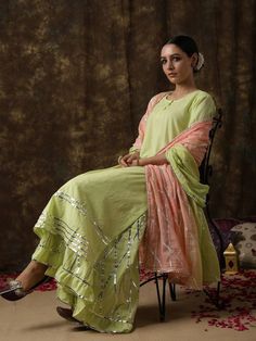 Ambika- Harita pistachio peach sharara set - Trendroots Pista Green Palazzo Set With Mirror Work, Pista Green Colour Combination Dress, Unstitched Pista Green Sharara In Chinon, Pista Green Sets With Mirror Work And Straight Kurta, Festive Pista Green Sharara With Dabka Work, Pista Green Straight Kurta Sets With Mirror Work, Pista Green Sharara With Dabka Work, Unstitched Pista Green Sharara With Dabka Work, Unstitched Pista Green Designer Sharara