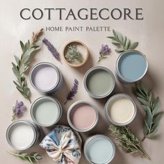 the cover of cottage core's home paint palettes with lavender and sage leaves