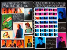 an open book with pictures of people in different colors and sizes on it, including the pages