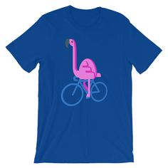 Flamingo On A Bicycle Tshirt | flamingo, bicycle, pink flamingo, bike, flamingo shirt, flamingo tee, flamingo tshirt, flamingo birthday We print on everything! In our shop you will find our designs mostly on short sleeve shirts, but since we use Printful's printing services we can print any design on any type of shirt or item you can see here: https://www.printful.com/custom-products You are welcome to send us a message if you want a design printed on any of the items on the Printful website. Fl Pink Flamingo Print T-shirt For Summer, Pink Short Sleeve T-shirt With Flamingo Print, Pink Flamingo Print Short Sleeve T-shirt, Casual Pink T-shirt With Flamingo Print, Casual Pink Flamingo Print T-shirt, Flamingo Tshirt, Ironic Humor, Flamingo Shirt, Flamingo Birthday