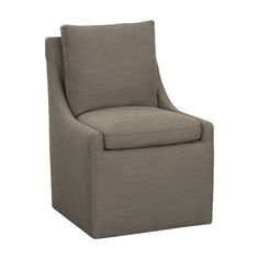 the armless chair is upholstered and has a gray fabric cover on it