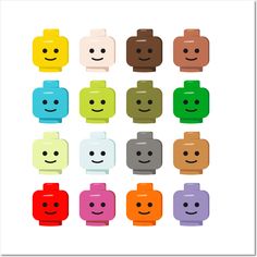 a group of different colored legos with faces