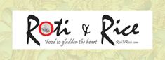 the logo for roti and rice is shown in black on a yellow background with butterflies