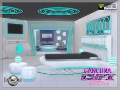 an image of a futuristic bedroom with white furniture