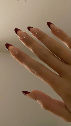 Red Nail French, Trendy Nails Ideas 2024 June, Dark French Nails, Nail Inspo For Dark Skin, Nail Red Design, Red French Nails Design, Dark Red French Tip Nails, Red Nails Cute, French Tip Nails Red