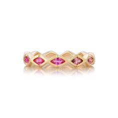 Made to order with a lead time of 4-6 weeks, our Hand-carved 18K Gold Dreamscapes Stacking Ring is a testament to artisanal craftsmanship. Crafted with vibrant pink, orange, and yellow marquise sapphires, each piece is meticulously hand-carved to perfection. Specifications: Sapphire: 1.10ct in a size 6.5 Carat weights may vary slightly based on size. For special sizing, email us at hello@arkfinejewelry.com. Elevate your style with this exquisite piece, perfect for adding a pop of color to your e Pink Ruby Ring With Diamond Accents, Luxury Pink Marquise Ring, Fine Jewelry Pink Marquise Ruby Ring, Pink Marquise Ruby Ring Fine Jewelry, Pink Marquise Gemstone Rings, Pink Ruby Marquise Jewelry, Pink Marquise Ruby Jewelry, Pink Marquise Ruby Ring, Yellow Gold Stacking Rings