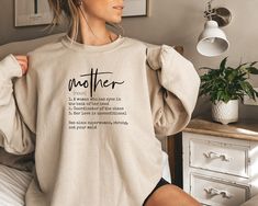 Mother Sweatshirt, Mother's Day Sweatshirt,Gift For Mom, Mama Sweatshirt,Mother Shirt,Mother's Day Gift For Her We design trendy sweatshirts that you can use in every important day of your life. We produce beautiful and quality designs that can be used in all kinds of activities that you will do with your family or friends. These designs will offer you and your environment a unique complement. We are very excited to bring you our high quality and soft, trendy sweatshirt. Every sweatshirt we made means a new excitement for us. ▶️ HOW TO ORDER ATTENTION 📌 Please, 1️⃣Swipe to all of the pictures. 2️⃣Select style and size from drop down menus. 3️⃣Select sweatshirt colors from drop down menus. 4️⃣Select quantity. 5️⃣For every single sweatshirt you have to repeat every step.. ▶️ MATERIAL INFO * Personalized Tshirts, Sister Definition, Sister Funny, Funny Sister, Definition Shirt, V Neck Shirts, Sister Shirt, Soul Sister, Christian Sweatshirt