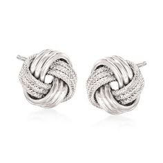 Ross-Simons - Italian Sterling Silver Love Knot Earrings. An enduring symbol of endless love, the classic love knot is a popular emblem in modern jewelry. From Italy, love knots are crafted in textured and polished sterling silver to create this stylish and meaningful pair of earrings. Post/clutch, sterling silver love knot earrings. Silver Braided Bracelet, Love Knots, Jewelry Presentation, Earrings White Gold, Classic Love, Sterling Silver Bead Bracelet, Knot Stud Earrings, Hammered Hoop Earrings, Knot Studs