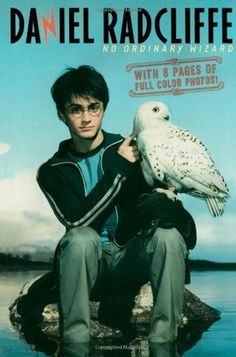 a man sitting on top of a rock next to an owl with eyeglasses