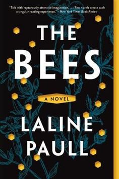 the bees by laine paul is shown in black and yellow with flowers on it