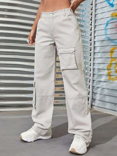 Experience a blend of style and functionality with our Wide Length Cargo Jeans. These jeans feature a wider leg design, offering a relaxed and trendy look. With cargo pockets strategically placed on the sides, you'll have ample storage space for your essentials. Details: Color: White Pattern Type: Plain Type: Wide Leg Jeans Style: Cargo Pants Closure Type: Zipper Fly Waist Line: Natural Length: Long Fit Type: Loose Fabric: Non-Stretch Material: Denim Body: Unlined Sheer: No Size Chart (inch): Si Relaxed Fit Solid Cargo Jeans With Multiple Pockets, Solid Relaxed Fit Cargo Jeans With Multiple Pockets, Solid Color Relaxed Fit Cargo Jeans With Multiple Pockets, Casual Straight Leg Cargo Jeans, High Rise Pants With Flap Pockets For Streetwear, Spring Cargo Jeans With Side Pockets, Spring Full-length Cargo Jeans With Side Pockets, Casual Mid-rise Jeans With Side Pockets, Relaxed Fit Solid Cargo Jeans With Pockets