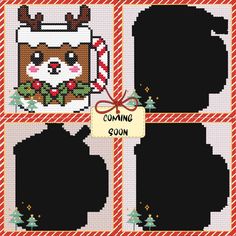 a cross stitch pattern with a dog wearing a santa hat