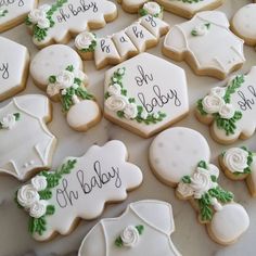 baby shower cookies decorated with green and white icing