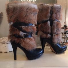 Reposhing This Item I Purchased From @Omi_ashe. Loved It, But Ready To Rotate For Something New. Questions? Leave A Comment Below! Fur Boots Heels, Shoes Uggs, Clothing Board, Fur Ankle Boots, Boots Heels, Fur Boots, Pretty Shoes, Dark Anime, Womens Uggs