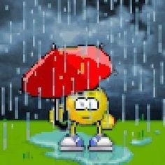 a cartoon character holding an umbrella in the rain