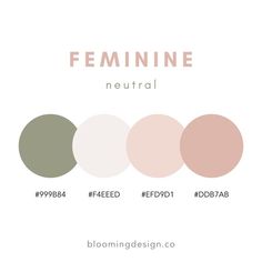 the feminine neutral palette is shown in four different shades, including pink, green and beige