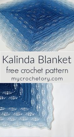 a blue crocheted blanket with the text kalindda blanket free crochet pattern