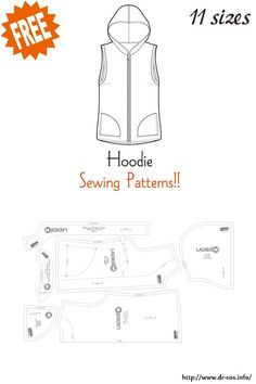 the hoodie sewing pattern is shown with instructions