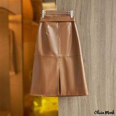 Olivia Mark - Stylish Vintage High-Waisted Leather A-Line Skirt with Waist Belt and Elegant Long Umbrella Skirt Design Stylish Midi Skirt, Stylish Umbrella, Leather A Line Skirt, Jacquard Midi Skirt, Umbrella Design, Long Umbrella, Midi Dress Chic, Faux Leather Midi Skirt, Business Attire Women