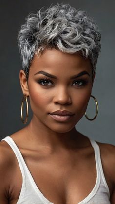 Chic short pixie haircuts for black women 50 for Feathered Pixie ✨ Pixie Haircuts For Black Women, Black Bob Haircut, Short Haircuts For Black Women, Chic Haircut, Haircuts For Black Women, Chic Short Hair, Short Silver Hair