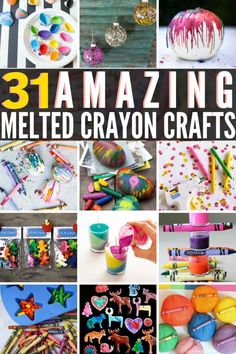 the cover of 31 melted crayon crafts that are free