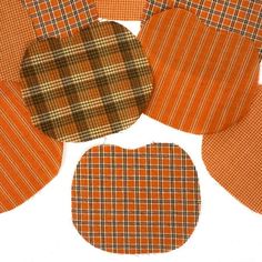 an assortment of orange and brown plaid circles