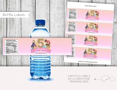 water bottle labels with princess theme on them